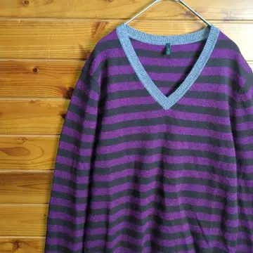 니트 스웨터 보더 보라색 블랙 그레이 울 포함 링거 남녀 공용 구제 의류