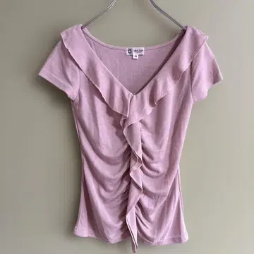 MICHEL KLEIN 프릴 V넥 티셔츠 핑크 38 M