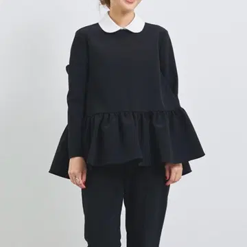 yori 라운드 컬러 드레스 블라우스 상의 36 블랙