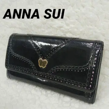 ANNA SUI 안나수이 장지갑 가마구치 나비 꽃무늬 에나멜 여성용 블랙