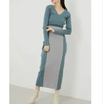 rienda 리엔다 2WAY 바이컬러 타이트 knit OP 그린 GRN