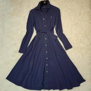 새상품급 QR택 랄프 로렌 셔츠 원피스 네이비 포니 자수 M
