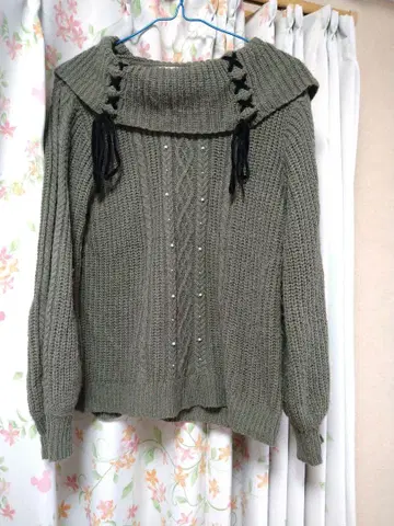 axesfemme 오프 터틀 레이스 니트 풀오버 카키