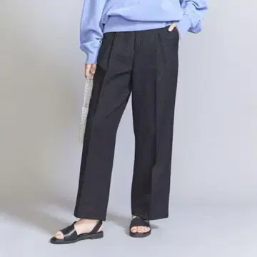 beauty&youth 트위드 턱 스트레이트 팬츠 M 네이비