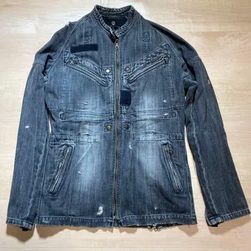 TMT 데미지 가공 라이너 포함 데님 라이더 자켓 블랙 데님 L