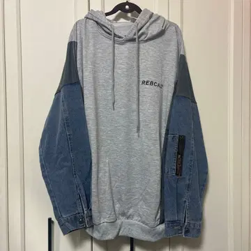 빅 사이즈 후드 부착 후드티 라이트 그레이 데님 오버 사이즈 2XL