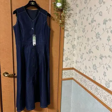 데님풍 슬리브리스 롱 원피스