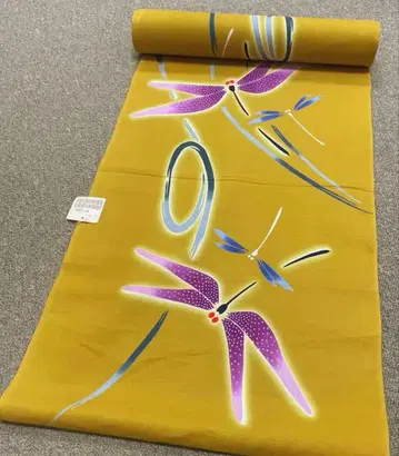 미재단 유카타 옷감 잠자리 겨자색 황토색