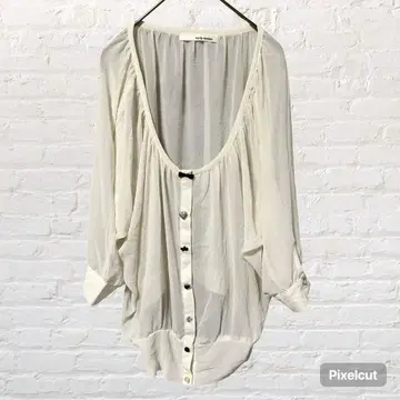 12105 미스티우먼 시어 가디건 겉옷 장식 버튼 베이지 M