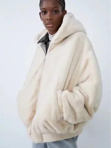 [ ZARA ] 리버서블 인조 모피 블루종