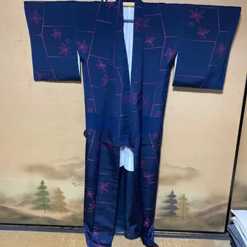 네이비 실크 혼방 기모노