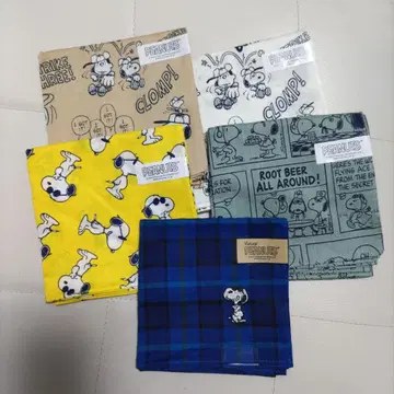 스누피 손수건 52 52cm 4개, 48 48cm 1개 (파랑)