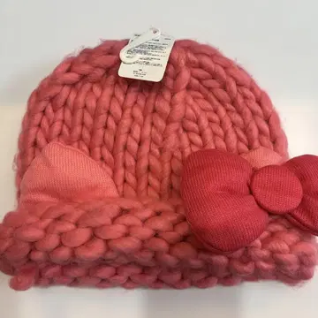 헬로키티풍 리본 포함 핑크 니트 모자