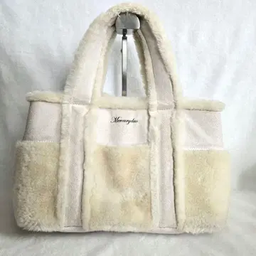 새상품급 머큐리 듀오 무스탕 토트백 핸드백 화이트 퍼