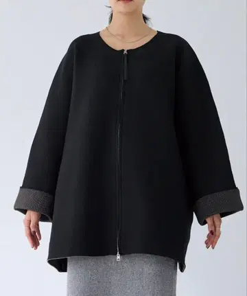 니트 가디건 4L 노카라 집업 자켓 블랙