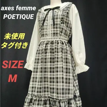 미사용 axes femme 체크 프릴 옷깃 원피스 블랙 M 리본