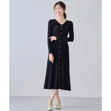 MISCH MASCH 라메 배색 A라인 니트 원피스