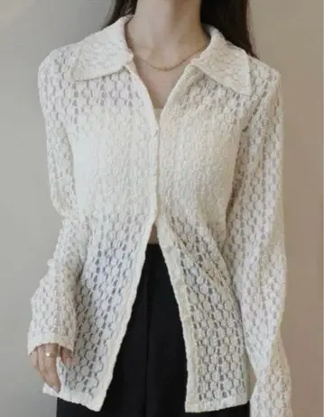 amel 플라워 엠보싱 셔츠 가디건 / 아이보리