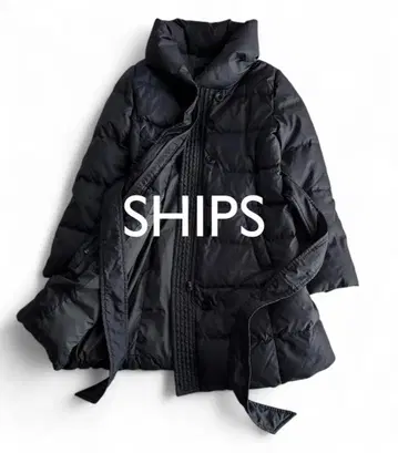 쉽스 SHIPS 벨트 포함 스탠드 카라 다운 자켓 코트 짙은 그레이