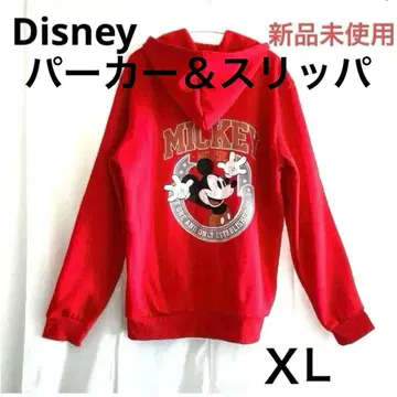 미사용 새상품 Disney 빈티지 빨간색 후드티 & 슬리퍼 XL