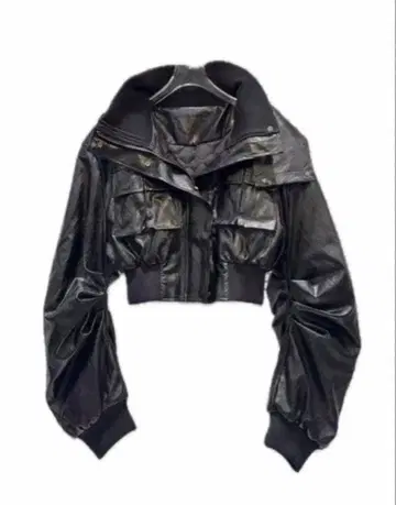 짧은 기장 pu 가죽 자켓 후드티 후디 가을 겨울 블랙