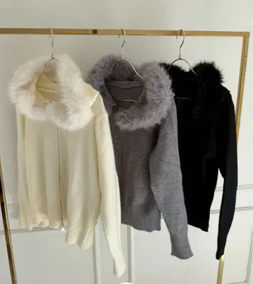 택 포함 새상품 퍼 후드 니트 스웨터 블랙 LiLiRena