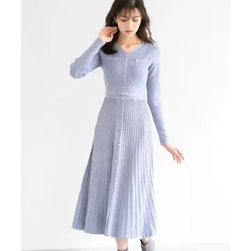 MISCH MASCH 라메 배색 A라인 니트 원피스