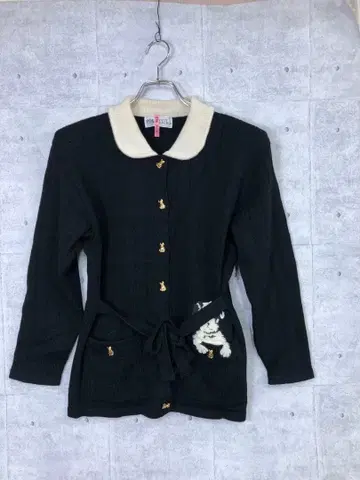 레트로 구제 의류 강아지 자카드 골드 버튼 니트 가디건 자켓