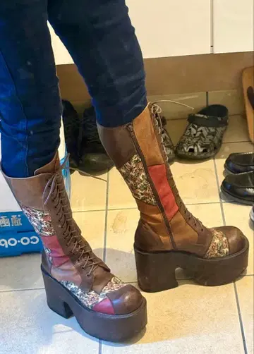 통굽 레이스업 롱 부츠