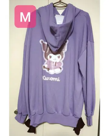 쿠로미 후드티 M 오버 사이즈 리본 라벤더 산리오 자수