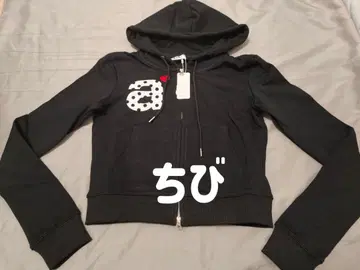 aeae 블랙 크롭 후드티 도트 무늬