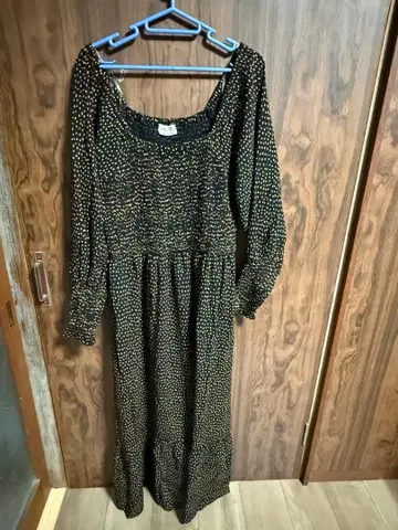 도트 무늬 긴팔 롱 원피스