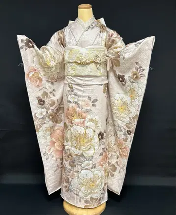 더스티 핑크의 고급스러운 동백꽃 후리소데 풀세트