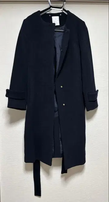 택 포함 미사용 VIS 네이비 롱 코트 허리 리본 포함 M 사이즈