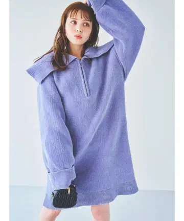 오버 칼라 몰 니트 미니 원피스