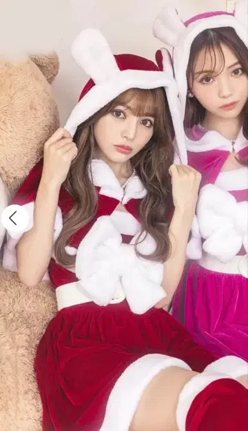 [4점 SET] 리본 토끼 귀 판초 포함 산타 원피스 세트