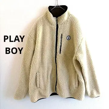 PLAYBOY 보아 블루종 L 화이트 카키 플리스 남녀 공용