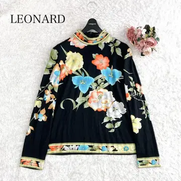 빅 사이즈 실크 혼방 레오나르 티셔츠 상의 트리밍 꽃 실크 LL