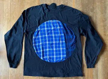 중간에 그만두는 마루 롱T L 사이즈 긴팔 티셔츠 블랙 x 체크