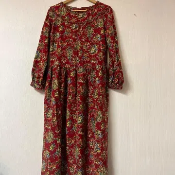 90s 아츠키 오오니시 A.O. 꽃무늬 롱 원피스 레드 긴팔