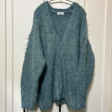 forksy. 오버 사이즈 샤기 니트 가디건 블루그린