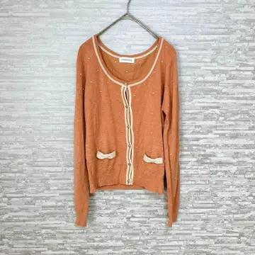 로디스포토 리본 포함 도트 자수 가디건 M 사이즈 오렌지