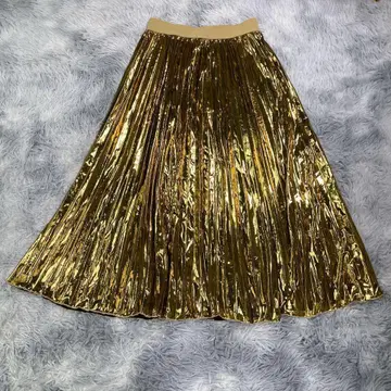 SHEIN [ M ] 플리츠 롱 스커트 골드 여성용 허리밴딩