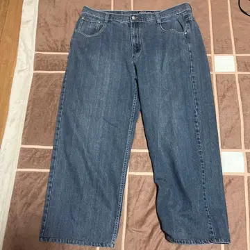 다크 블루 데님 와이드 레그