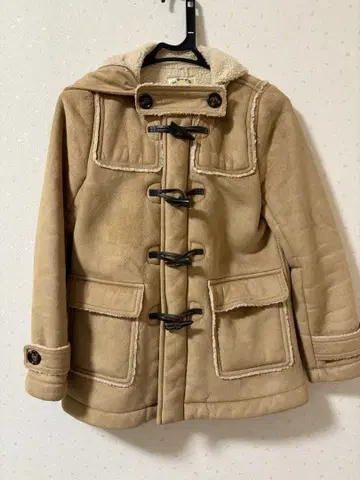 베이지 더플 코트 보아 후드 부착