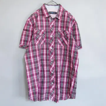 HYDROGEN 하이드로겐 체크 무늬 반팔 셔츠 XL 사이즈