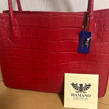하마노 가죽 공예 HAMANO 크로커다일 무늬 레드 토트백 미사용 새상품