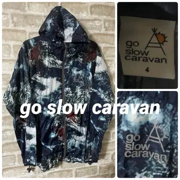 고 슬로우 캐러밴 남성용 L 미니립 승화 프린트 포켓터블 후드티