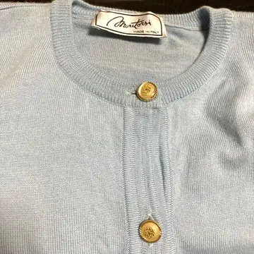 이탈리아제 스카이블루 메리노 니트 가디건 골드 버튼