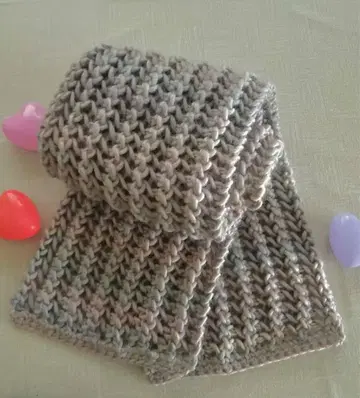 손뜨개질 니트 머플러 그레이 핑크